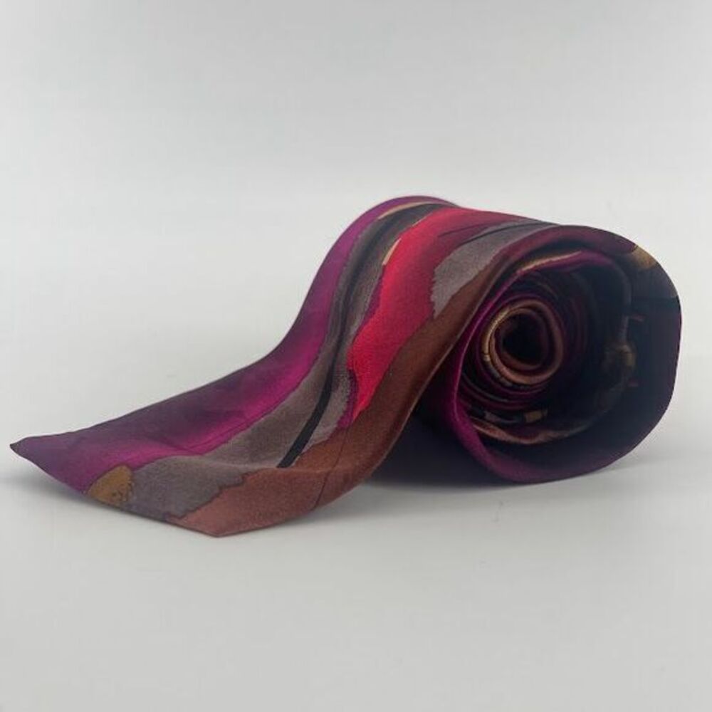 J. Garcia 100% Silk Tie Limited Edition Abstract Design Purple Red Brown‎